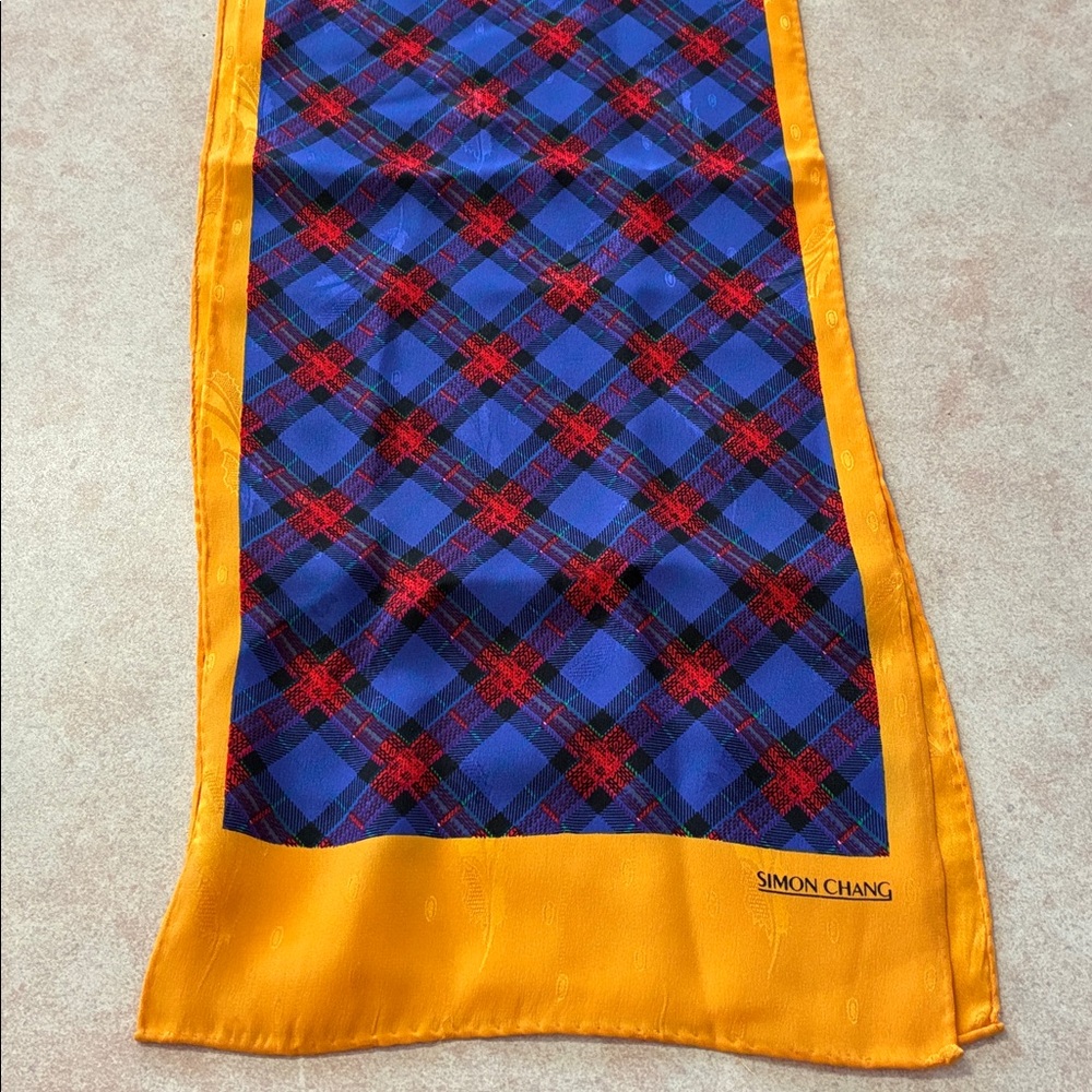 Simon Chang Blue and Red Plaid with Gold Accent - Picture 2 of 8